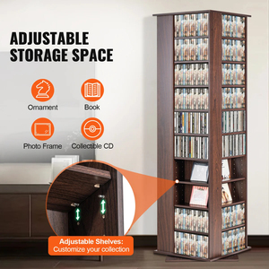 Tour de rangement DVD rotative haute avec étagères réglables, meuble multimédia en bois anti-basculement avec étiquettes de classification - Product Image 3