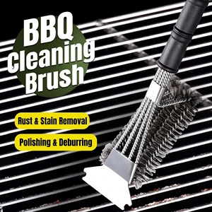 Brosse de nettoyage pour barbecue en acier inoxydable avec grattoir, double tête, long manche, pour grils à charbon et à gaz - Product Image 4