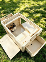Boîte de rangement : Coffre de voiture pliable pour le camping en plein air avec couvercle en bois, rangement portable multifonctionnel