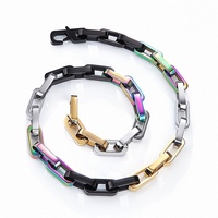 Bracelets à maillons rectangulaires avec fermoir à bascule Déclaration pour homme Acier inoxydable ou laiton recyclé Pas pour les coins pointus pour cadeau