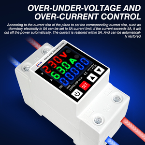JIUJI 63A 3-en-1 Volt Ampère Kwh Affichage de puissance Watt Protection contre les surtensions réglable sur rail DIN Relais de protection de courant alternatif - Product Image 4