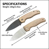 Navaja Plegable con Hoja de Acero S30V, Mango de Lino Micarta, Orificio para el Pulgar, Alta Calidad para Actividades al Aire Libre, EDC, Personalizable OEM