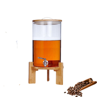 Conteneur à eau et à vin de 11 L en verre borosilicate, distributeur de jus, bocaux de stockage avec poignée, couvercle en bambou et robinet