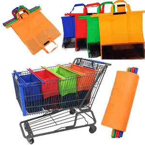 4pcs/Set Trolley Supermarket Shopping Bags Portable Foldable Reusable Eco-Friendly Shop Handbag Store Shopper Totes