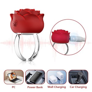 Vibratore Clitorideo a Forma di Rosa Rossa, Anello da Dito Mini, Massaggiatore per Clitoride e Capezzoli, Ricaricabile USB, Impermeabile, 10 Velocità, Effetto Realistico - Product Image 5