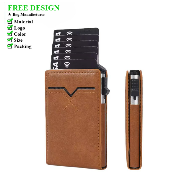 New Rfid Smart Wallet Leather up Cardholder Aluminum Wallet Business Credit Card Card Holder
