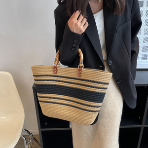 <span class=keywords><strong>Bolso</strong></span> de Playa de Paja de Bambú a Rayas, Bolsos de Mano para Mujer, Bolsos de Playa, Bolsos Bohemios 2025 - Product Image 2