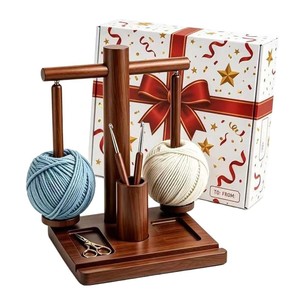 Wooden Yarn Rack Dual Axis Rotating Desktop Storage With <b>Crochet</b> <b>Hook</b> Holder And Scissors Tray For Knitting Crafting - Product Image 1