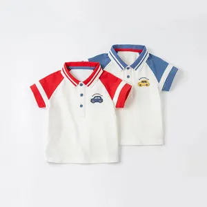 Custom Boys' T-shirt Summer Clothes Boys Lapel Short Sleeve Top Kids Sunshine College Style Patchwork Color Sleeve Polo Shirt