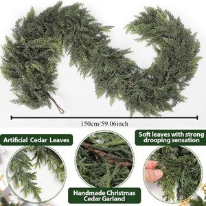 Guirlande artificielle en cèdre 150 cm, décoration de Noël faite à la main, couronne de plantes vertes - Product Image 1