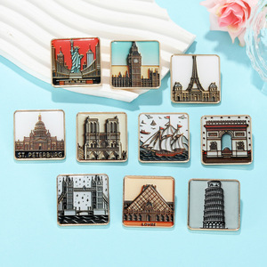 Broches en métal de bâtiments célèbres du monde entier, Big Ben Londres, Tour Eiffel <span class=keywords><strong>Paris</strong></span>, émail doux doré, badges de revers, broches de chapeau - Product Image 4