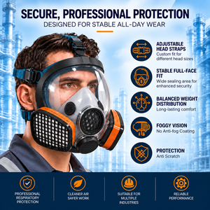Máscara de Gas de Protección Completa, Antipolvo, con Cartucho Químico Reutilizable, Ajuste Cómodo, Respirador de 3 Capas con Dos Filtros - Product Image 2