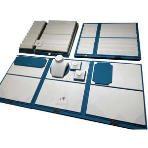 Ensemble de présentoirs à bijoux de luxe en cuir PU bleu, accessoires haut de gamme pour l'affichage de bagues, colliers et boucles d'oreilles en boutique - Product Image 6