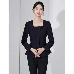 Women's Black Suit Set Full Sleeve Formal Anti-Wrinkle Spring Work Uniform - Product Image 1