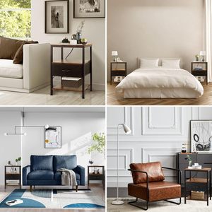 Mesa de Noche Combohome con Patas de Metal y Madera Marrón, con Cajón, Mesa Auxiliar para Sofá, Mesa Lateral para Cama, Sala de Estar - Product Image 5