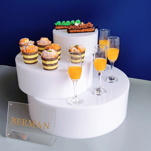 Centre de table de mariage, ensemble de 3 pièces, plinthes courts ronds blancs, présentoir rond en acrylique doux pour les fêtes d'événements, utilisé - Product Image 1