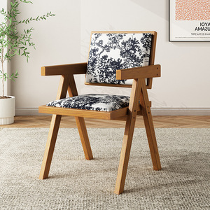 Poltrona CL-185 in Legno Massello Stile Wabi-Sabi, Sedia da Pranzo con Seduta e Schienale in Tessuto di Cotone ad Alta Densità - Product Image 4