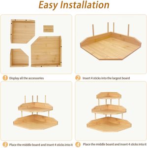 3-Tier Solid Wood <strong>Corner</strong> <strong>Console</strong> <strong>Table</strong> Open Shelves Modern Display Storage Rack Living Room Entry Home Office Garage Grey Green - Product Image 5