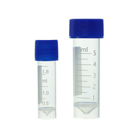Tubo Criogénico de Plástico Transparente para Laboratorio, 2 ml, con Tapa de Rosca Externa Azul y Fondo Plano, Venta al Por Mayor