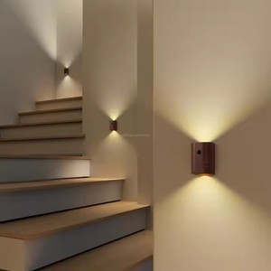 2 uds enlace inducción madera noche luces USB recargable inalámbrico LED lámpara de pared dormitorio cocina pasillo escalera Luz - Product Image 1