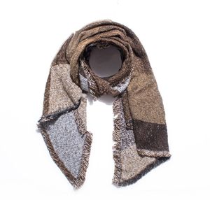 Chal de ganchillo grueso para mujer, otoño e invierno, bufanda diagonal a cuadros negra y gris, a la moda - Product Image 3