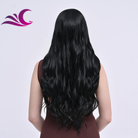 Perruque en fibre Futura de couleur naturelle noire résistant à la chaleur délié naturel pré-plumé perruque avant en dentelle synthétique pour les femmes