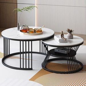 Set di Tavolini da Caffè Moderni di Lusso in Metallo e Pietra Dorata con Piano in Marmo Rotondo Stile Nordico per <span class=keywords><strong>Arredamento</strong></span> <span class=keywords><strong>Soggiorno</strong></span> - Product Image 2