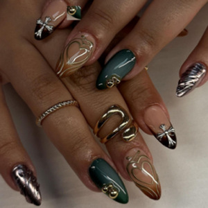 Faux Ongles à Presser Personnalisables Style Français en Gros, Motifs 3D Métal Croix Tête de <span class=keywords><strong>Mickey</strong></span> Cœur, Matériau PMMA Certifié CE, Forme Amande - Product Image 1