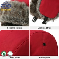 Gorro Ushanka Grueso y Cálido con Orejeras Forradas de Piel Sintética Roja, Gorro de Invierno con Correa de Hebilla, Venta al por Mayor, Personalizado, ODM, OEM