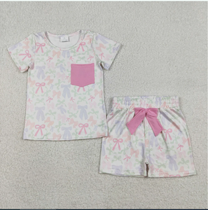Ensemble de vêtements d'été pour filles, short à nœuds colorés, GSSO2990, pour enfants - Product Image 1