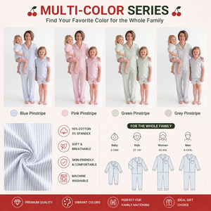 Conjunto de pijamas a juego para la familia, de bambú modal certificado BSCI OEKO TEX, con rayas verticales azul claro y cuello con muescas, para mamá y niñas. - Product Image 2