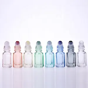 Mini 3Ml Duidelijke Essentiële Olie Achthoekige Glazen Fles Met Edelsteen Roller Bal