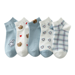 Women's Bear Ankle <b>Socks</b> White Blue Cartoon Pattern Breathable Sweat Absorbing Autumn Casual <b>Socks</b> - Product Image 4