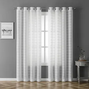 Hot sales Sheer Soft Touch Window Curtain Silver Line Tulle Curtains For The Living Room