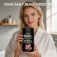 Formule de biotine avec collagène et kératine, 80 000 microgèmes par portion, complexe beauté B pour les cheveux, la peau et les ongles