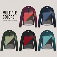 Maillot de cyclisme personnalisé pour homme à manches longues et demi-zip, motif géométrique color block, idéal pour les compétitions de cyclisme sur route