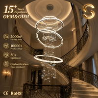 Lustre circulaire multi-anneaux de luxe personnalisé Senfey avec cristaux papillon, grande hauteur réglable, pour plafond haut et escalier