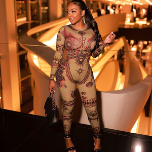 Tuta da donna di <span class=keywords><strong>abbigliamento</strong></span> primaverile 2023 moda Vintage stampata tuta attillata tutina Sexy e tuta - Product Image 6