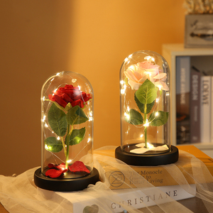 Mái Vòm Thủy Tinh Hoa Hồng Trang Trí Thủ Công Mỹ Nghệ, Quà Tặng Bán Chạy Nhất, Mái Vòm Thủy Tinh Ánh Sáng Ấm Áp, Đế Nhựa Hình Hoa - Product Image 2