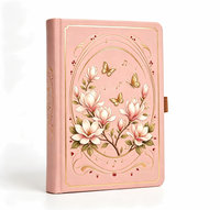 Carnet de notes personnalisé A5 en PU rigide rose avec bordure dorée et élastique – Journal cadeau