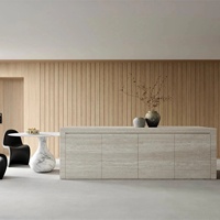 Dalle de travertin beige haut de gamme, écologique, imperméable, découpée sur mesure, design moderne du milieu du siècle, polie, pour meuble-lavabo, cuisine, villa