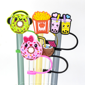Tapas de PVC 2D con diseño de postres dulces Kawaii a granel, tapas de silicona para pajitas con logo personalizado para té de burbujas, recuerdo para fiestas - Product Image 3