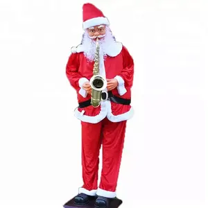 Escultura de resina de tamaño real para decoración navideña, escultura musical de Santa Claus para exteriores
