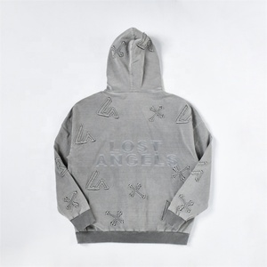 Sudadera con Capucha TOPSHOW de Alta Calidad con Apliques de Letras Bordadas, Sudadera Informal 100% Algodón Lavado para Hombre - Product Image 2