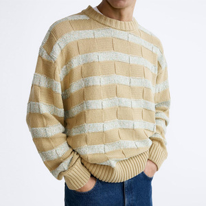 Jersey con logotipo personalizado OEM y ODM, suéter con textura a rayas para hombre, suéter de punto de manga larga, ropa de moda para hombre, suéter de punto para hombre - Product Image 4