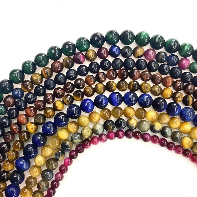High Quality Natural Gemstone 4/6/8/10/12/14mm Colorful Tiger Eye Round Loose Beads Stone For DIY Making Jewelry