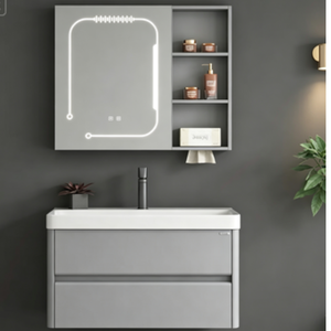 Meuble-lavabo <span class=keywords><strong>de</strong></span> <span class=keywords><strong>salle</strong></span> <span class=keywords><strong>de</strong></span> <span class=keywords><strong>bain</strong></span> moderne haut <span class=keywords><strong>de</strong></span> gamme, étanche et écologique, avec miroir LED, vasque en céramique et <span class=keywords><strong>armoire</strong></span> <span class=keywords><strong>de</strong></span> rangement <span class=keywords><strong>pour</strong></span> appartement - Product Image 2