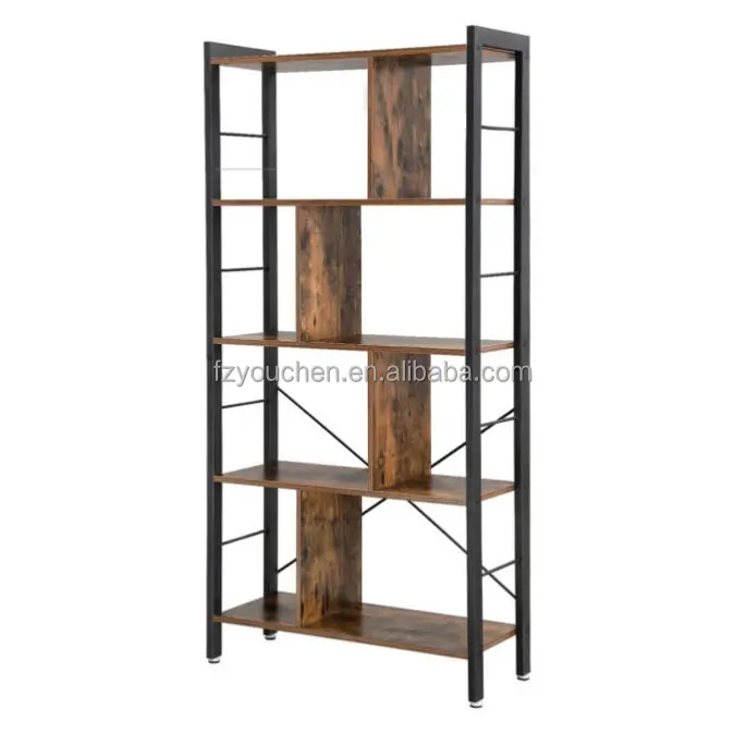 Modern Home Office Bookshelf Industrial Metal Rack Storage with Particle Board Wood for Home Apartment or Hotel