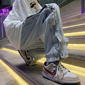 Jeans délavés à l'eau à jambe large et tube droit pour hommes - Product Image 6