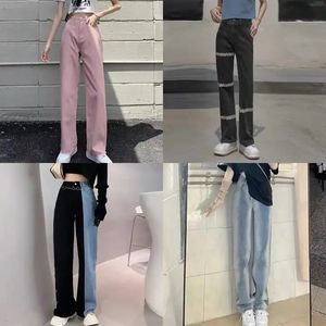 กางเกงฮาเร็มเอวสูงของผู้หญิงสไตล์เกาหลีใส่สบาย, กางเกงคุณแม่กางเกงผ้ายีนส์ระบายอากาศได้ดีสีพื้นตรงทันสมัย - Product Image 6